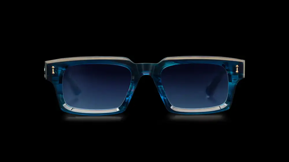 Front view of Agbassio The Diplomat eyewear in Havana acetate with gold titanium detailing and dark green lenses