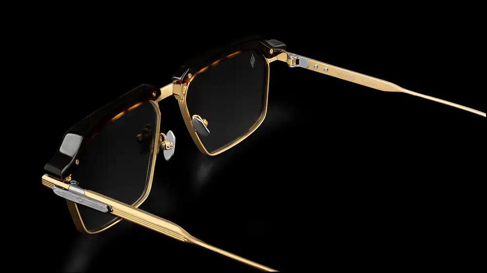 Agbassio The Diplomat titanium and acetate eyewear rear view with gold-toned structure and precision hinge detailing