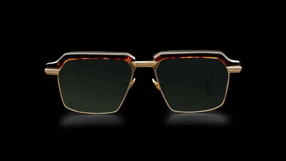 Front view of Agbassio The Diplomat eyewear in Havana acetate with gold titanium detailing and dark green lenses