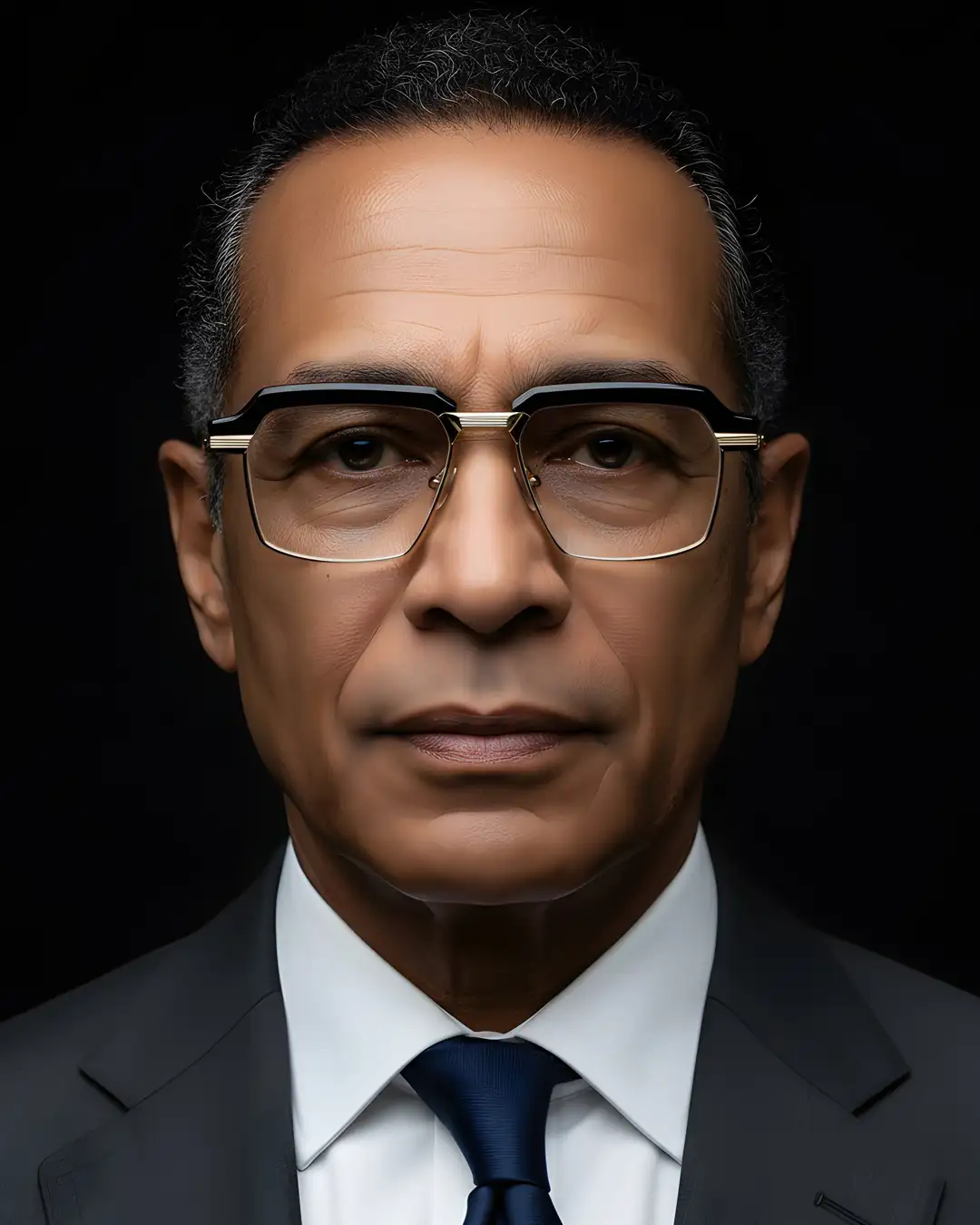 Agbassio The Diplomat luxury eyewear worn with a formal suit and tie