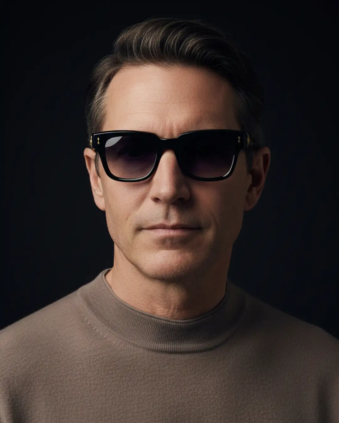 Agbassio The Philosopher black acetate sunglasses worn with a minimalist casual look