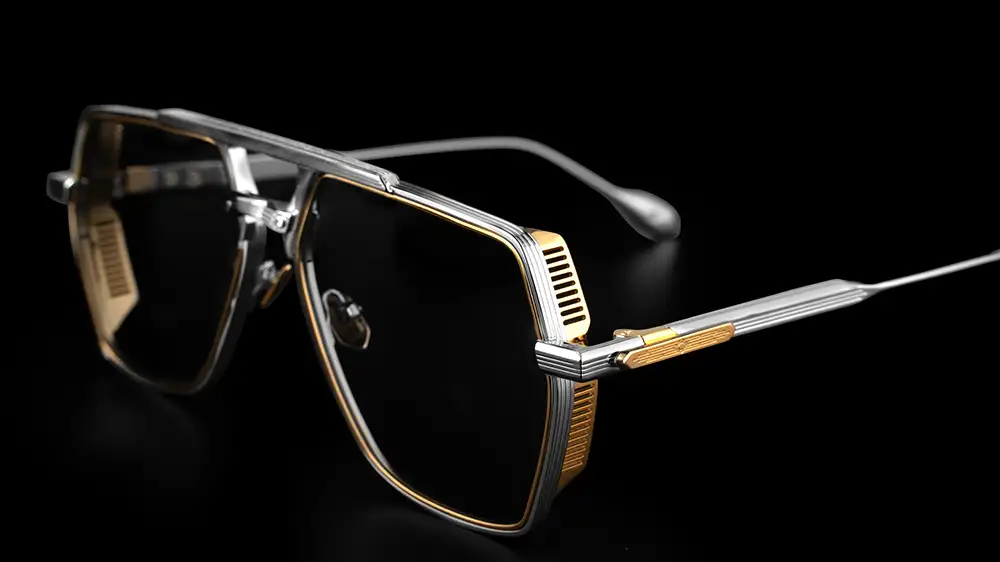 Agbassio The Judge luxury eyewear in gold and palladium shown from a front three-quarter angle